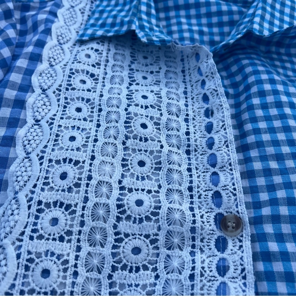 Shein Blue Gingham Patchwork Button Front Maxi Dr… - image 4